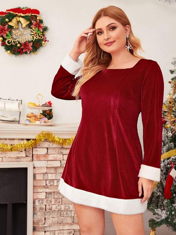 Mrs Claus style red dress with white trim
