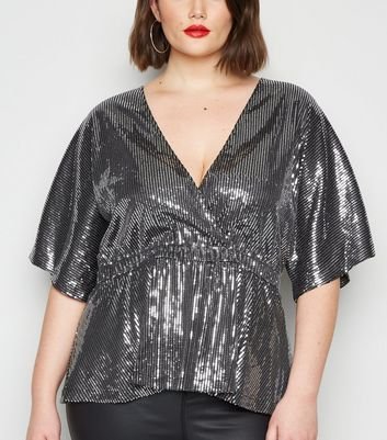 Black Sequin Peplum Top