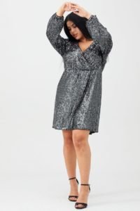 Silver Sequin Wrap Dress
