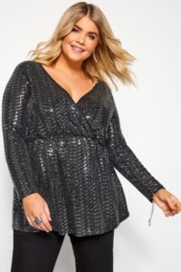 Silver Sequin Wrap Top