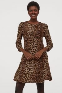 Puff sleeve gathered bust leopard print dress