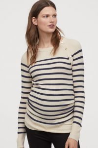 H&M Ribbed Jumper cream with navy horizontal stripes