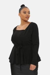 Black Belted Deep V Neck Top