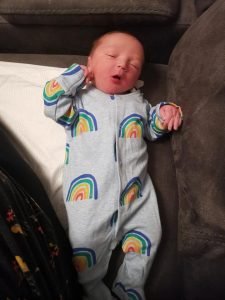 Homebirth story - welcome Gabriel Leonard (pictured in a rainbow babygro)