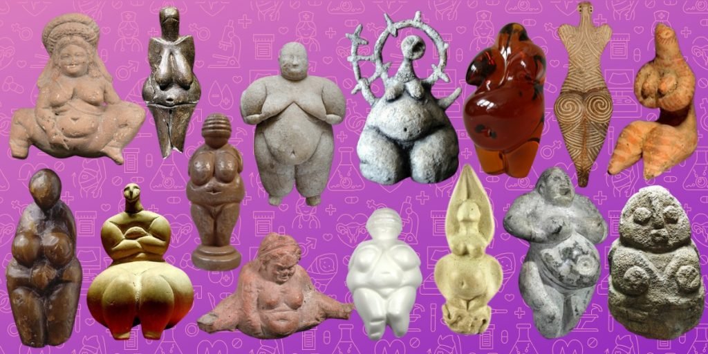 A collection of goddess statues/fertility symbols - all of whom bear a striking resemblance to Big Birtha!