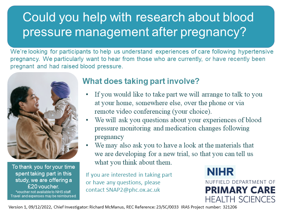 Postnatal Study on High Blood Pressure recruitment poster